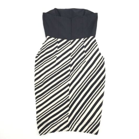 Shoshanna Strapless Draped Tulip Striped Black/White Mini Cocktail Dress Size 6 - Picture 3 of 12